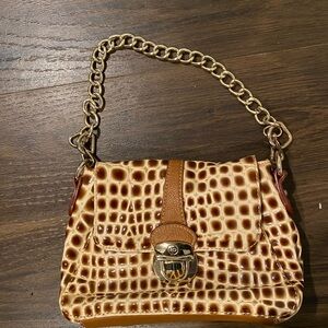 Croc Embossed Gold Chain Shoulder Bag